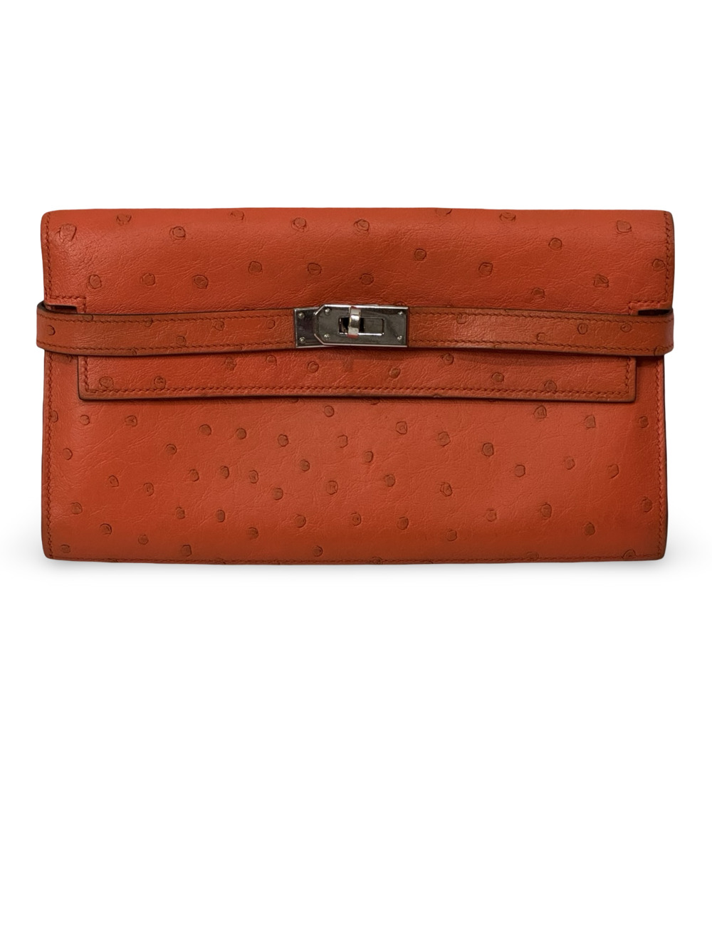 HERMES Kelly Classic Long Wallet Ostrich Tangerine Orange Palladium Exotic